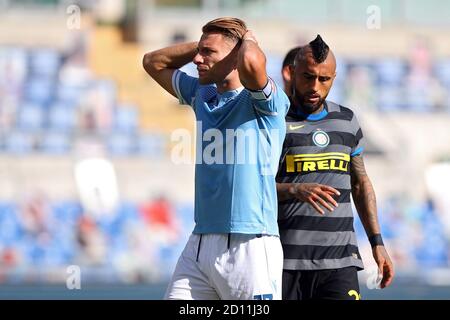 Nel corso del campionato italiano Serie A Football Match tra SS Lazio e FC Internazionale il 4 ottobre 2020 allo Stadio Olimpico di Roma, Italia - P. Foto Stock