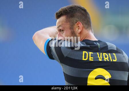 Stefan De Vrij dell'Internazionale reagisce durante il campionato italiano Serie UNA partita di calcio tra SS Lazio e FC Internazionale il 4 ottobre 20 Foto Stock