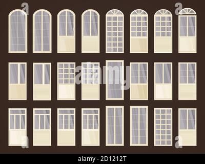 Serie vettoriale di porte diverse. In colori scuri. Illustrazione Vettoriale