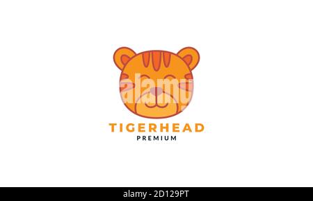 tiger o cucciolo o grande gatto testa faccia felice carino illustrazione vettoriale dell'icona del logo del fumetto Illustrazione Vettoriale
