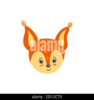 Scoiattolo testa come emoji. Bella espressione sorridente. Illustrazione vettoriale dello scoiattolo in stile piatto Illustrazione Vettoriale