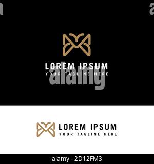 Icona astratta del vettore a farfalla monolinea. Salone di bellezza, centro termale, concetto di design con logo cosmetico. Illustrazione Vettoriale