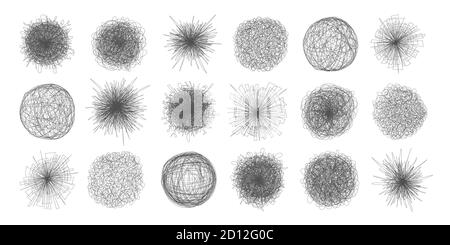 Caotico e caotico insieme di illustrazioni vettoriali disegnate a mano con una palla di scrimbiglia disordinata. Illustrazione Vettoriale