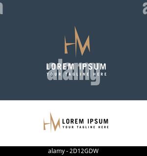 Design MH con logo. M e H nel moderno modello di concept design con logo in stile piatto. Illustrazione Vettoriale