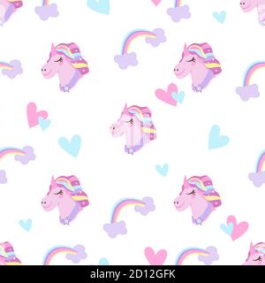 Disegno Unicorn senza giunture, illustrazione vettoriale piatta su sfondo bianco. Illustrazione Vettoriale