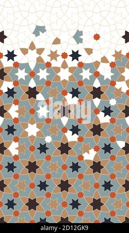 Confine marocchino. Colore geometrico motivo islamico. Texture di mezzitoni geometriche con disintegratio di tessere di colore arabesco misto. Illustrazione Vettoriale