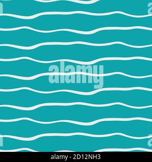 Astratto mano doodle onde di mare. Sfondo di campitura vettoriale senza giunture. Linee geometriche irregolari lineari su sfondo blu acqua dell'oceano. Stampa completa Illustrazione Vettoriale