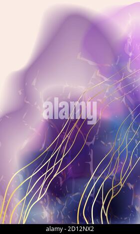 Sfondo con struttura acquerello in marmo blu, viola e oro. Illustrazione vettoriale Illustrazione Vettoriale