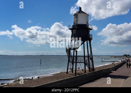 Vecchio faro di legno, Dovercourt, Harwich, Essex Foto Stock