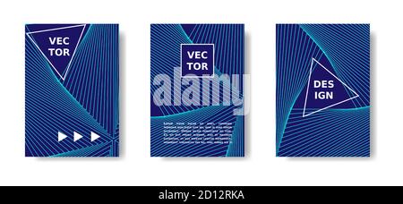 Copertura della relazione annuale. Set di poster geometrico minimo. Rivestimento blu e al neon con linee. Catalogo Vector A4, rivista, copertina futuristica Illustrazione Vettoriale