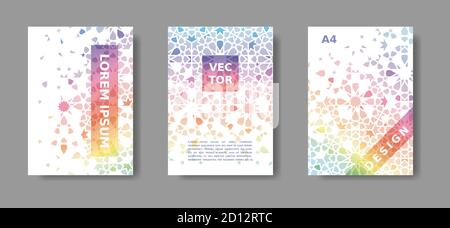 Vector A4 brochure, report, catalogo, rivista, copertina futuristica set. Design colorato con disintegrazione a mosaico Illustrazione Vettoriale