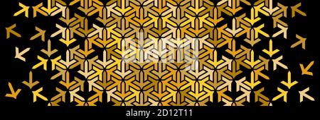Ricco decoro nero dorato con mosaico e disintegrazione delle piastrelle. Bordo geometrico. Modello vettoriale islamico Illustrazione Vettoriale