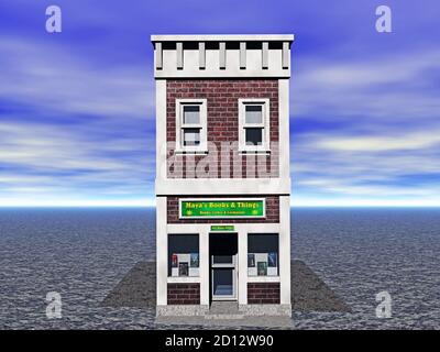 piccolo negozio di alimentari con libreria e vetrina Foto Stock