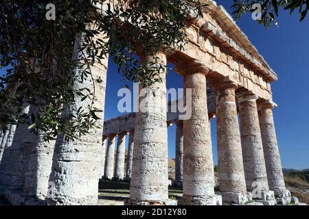 Antico tempio greco di Venere Segesta Sicilia, Italia. Foto Stock