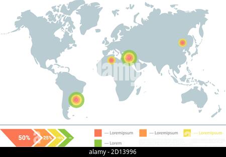 Mappa del mondo. Infografica geografica. Modello infografico dei percorsi di immigrazione. Illustrazione Vettoriale