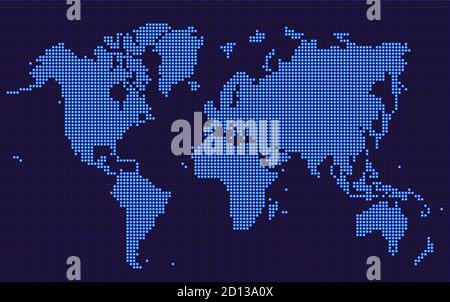 Mappa Blue World con stile punteggiato Illustrazione Vettoriale