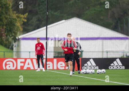 Hensol, Galles, Regno Unito. 5 Ott 2020. Ben Davies durante la nazionale di calcio del Galles si allenano in vista delle partite contro Inghilterra, Repubblica d'Irlanda e Bulgaria. Credit: Mark Hawkins/Alamy Live News Foto Stock