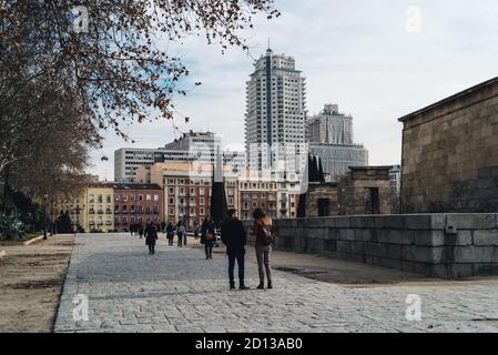 Madrid, Spagna - 13 gennaio 2018: Il Tempio Egizio di Debod Foto Stock