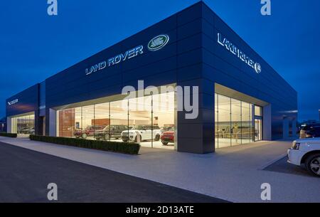 Concessionaria Jaguar Land rover, Boston, Inghilterra orientale, Regno Unito Foto Stock