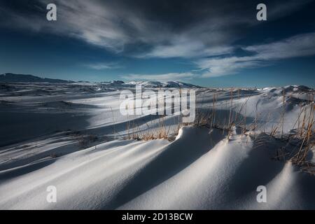 Iclandic Highlands in un umore invernale nevoso. Foto Stock