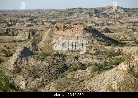 Vista del Theodore Roosevelt National Park in badlands in North Dakota, Stati Uniti Foto Stock