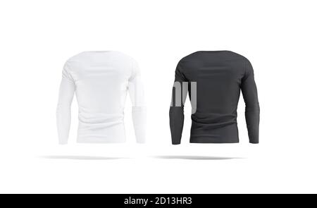 Set di mockup nero e bianco per t-shirt a manica lunga, vista posteriore Foto Stock