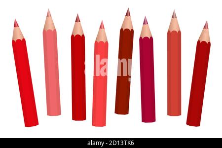 Matite rosse, matite colorate - matite rossastre corte disposte in modo  lasco, rossi diversi - illustrazione su sfondo bianco Foto stock - Alamy