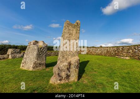 La 'pietra di Soniert' e 'altra pietra di mezzo' su Bodmin Moor, Cornovaglia, Inghilterra Foto Stock