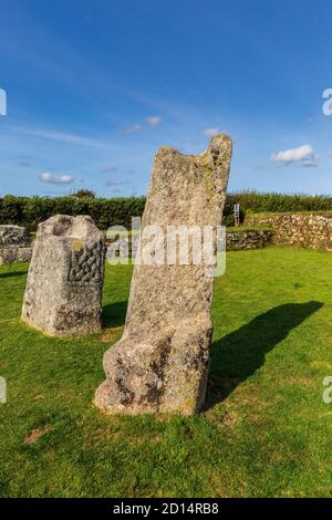 La 'pietra di Soniert' e 'altra pietra di mezzo' su Bodmin Moor, Cornovaglia, Inghilterra Foto Stock