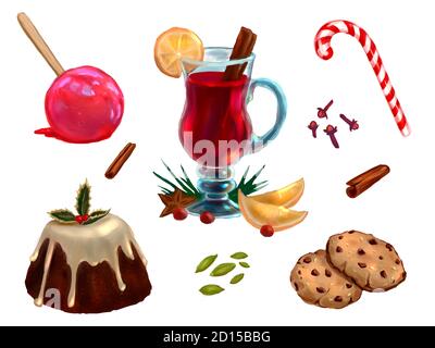 Cibo tradizionale e gustoso e drink per il tempo dei Chistmas Foto Stock