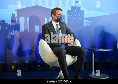 Atene, Grecia. 05 ottobre 2020. Il primo ministro greco Kyriakos Mitsotakis, al Museo dell'Acropoli di Atene, Grecia, il 5 ottobre 2020. (Foto di Dimitrios Karvountzis/Pacific Press/Sipa USA) Credit: Sipa USA/Alamy Live News Foto Stock