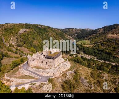 Francia, alta Loira, Goudet, Beaufort castello (vista aerea) Foto Stock