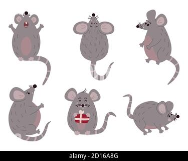 Mouse carino in posa diversa. Illustrazione vettoriale. Illustrazione Vettoriale