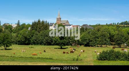 Villaggio di Chastreix in Auvergne Parco Naturale Regionale Vulcani, dipartimento Puy de Dome, Auvergne Rodano Alpi, Francia Foto Stock