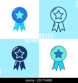Icona del contrassegno di qualità migliore impostata in stile piano e linea Illustrazione Vettoriale