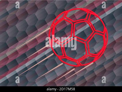 sfera di calcio incandescente astratta e motivo a griglia esagonale Illustrazione Vettoriale