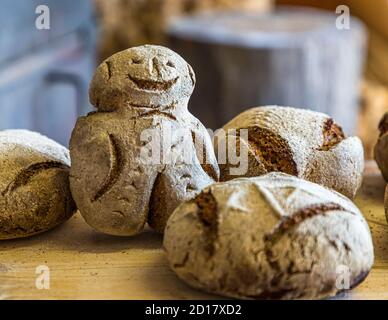 Tradizionale laboratorio di rye-panificazione del Vallese a Goppenstein-Erschmatt, Svizzera Foto Stock