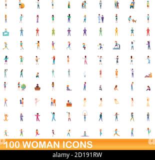set di 100 icone donna. Illustrazione di 100 icone di donna vettore set isolato su sfondo bianco Illustrazione Vettoriale