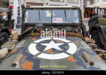 Primo piano di una Willys MB Jeep della seconda guerra mondiale, jeep dell'esercito degli Stati Uniti Foto Stock
