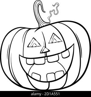 Cartoon bianco e nero Illustrazione del carattere di zucca di Halloween Jack-o'-Lantern Pagina Libro da colorare Illustrazione Vettoriale