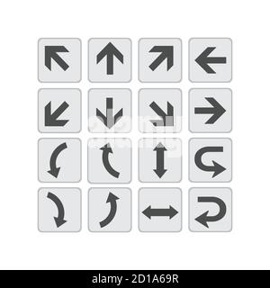 Ampio insieme vettoriale di frecce direzionali su sfondo bianco. Illustrazione Vettoriale