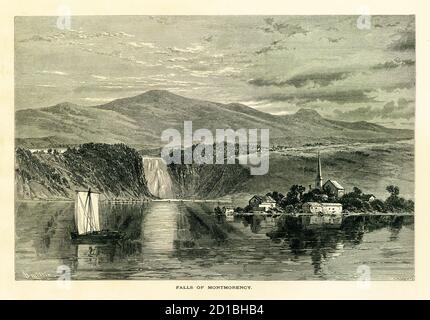 Incisione del XIX secolo delle cascate di Montmorency sul fiume Montmorency a Québec, Canada. Illustrazione pubblicata in America pittoresca o il Land We L Foto Stock