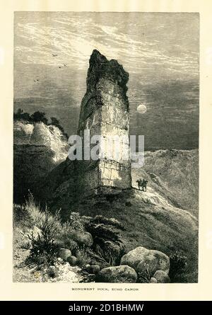 Illustrazione del XIX secolo di Monument Rock, situata a Echo Canyon, nello stato dello Utah degli Stati Uniti. Incisione pubblicata in America pittoresca o la Terra viviamo Foto Stock