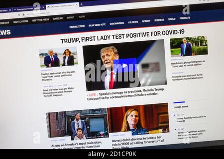 Screenshot del sito di Fox News che annuncia che il 2 ottobre 2020 il presidente degli Stati Uniti Donald Trump ha dato risultati positivi per Covid-19. Foto Stock