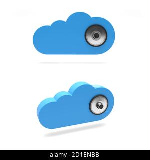 Icona sicurezza cloud. Figura di un cloud con elementi di sicurezza. Nuvola simile a una cassaforte con sfondo bianco. Foto Stock