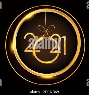 Felice anno nuovo 2021 - nuovo anno sfondo brillante, testo design color oro, elementi vettoriali per calendario e biglietto d'auguri. Illustrazione Vettoriale