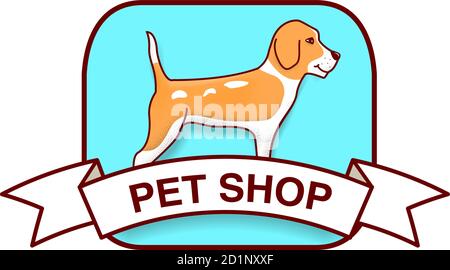Animali domestici negozio logo.cane beagle animale. Illustrazione piatta Cartoon Character.Vector. Illustrazione Vettoriale