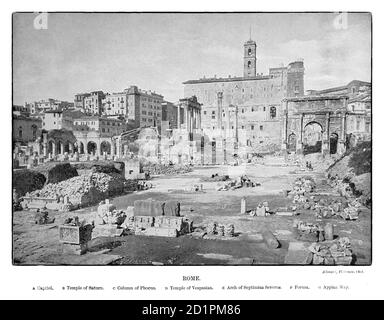 Una fotografia di Roma, in Italia, di fine Ottocento, che illustra vari monumenti antichi , Foto Stock