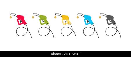 Set di pistola a gas con icone con illustrazioni a goccia di colore e contorni diversi, silhouette piena, design grafico Illustrazione Vettoriale