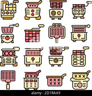 Le icone della friggitrice a friggitrice profonda consentono di regolare il vettore in Illustrazione Vettoriale